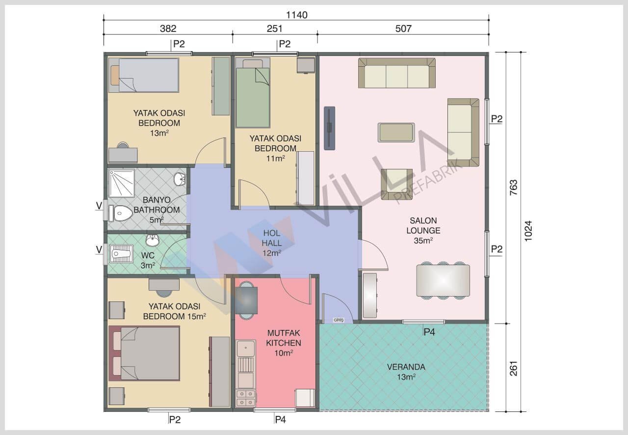 117 m2 DATÇA TEK KATLI PREFABRİK EV