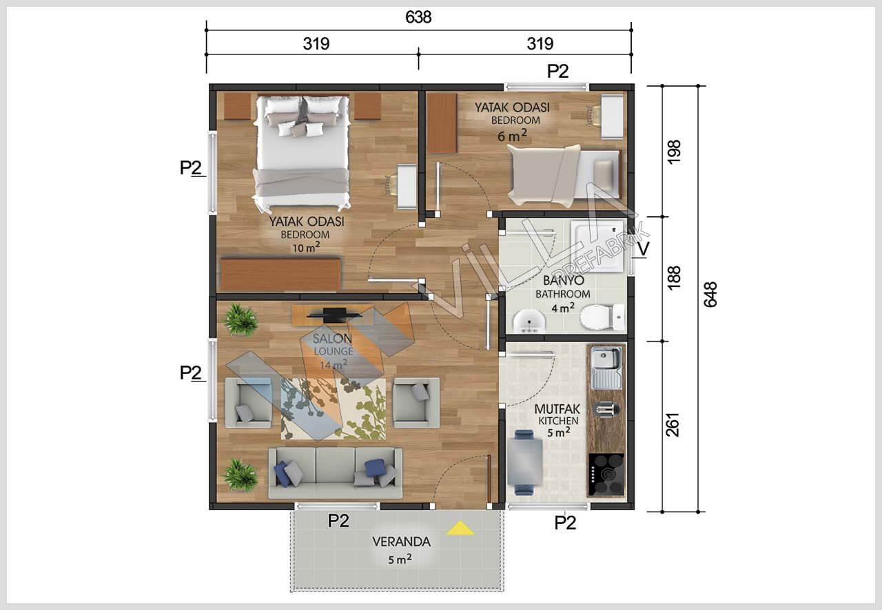 45 m2 ALANYA TEK KATLI PREFABRİK EV