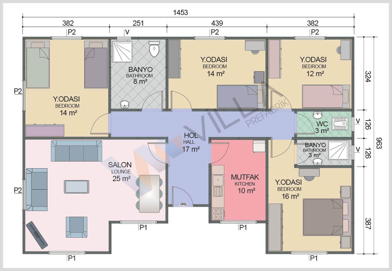 Tek Katlı Prefabrik Ev 129 m²