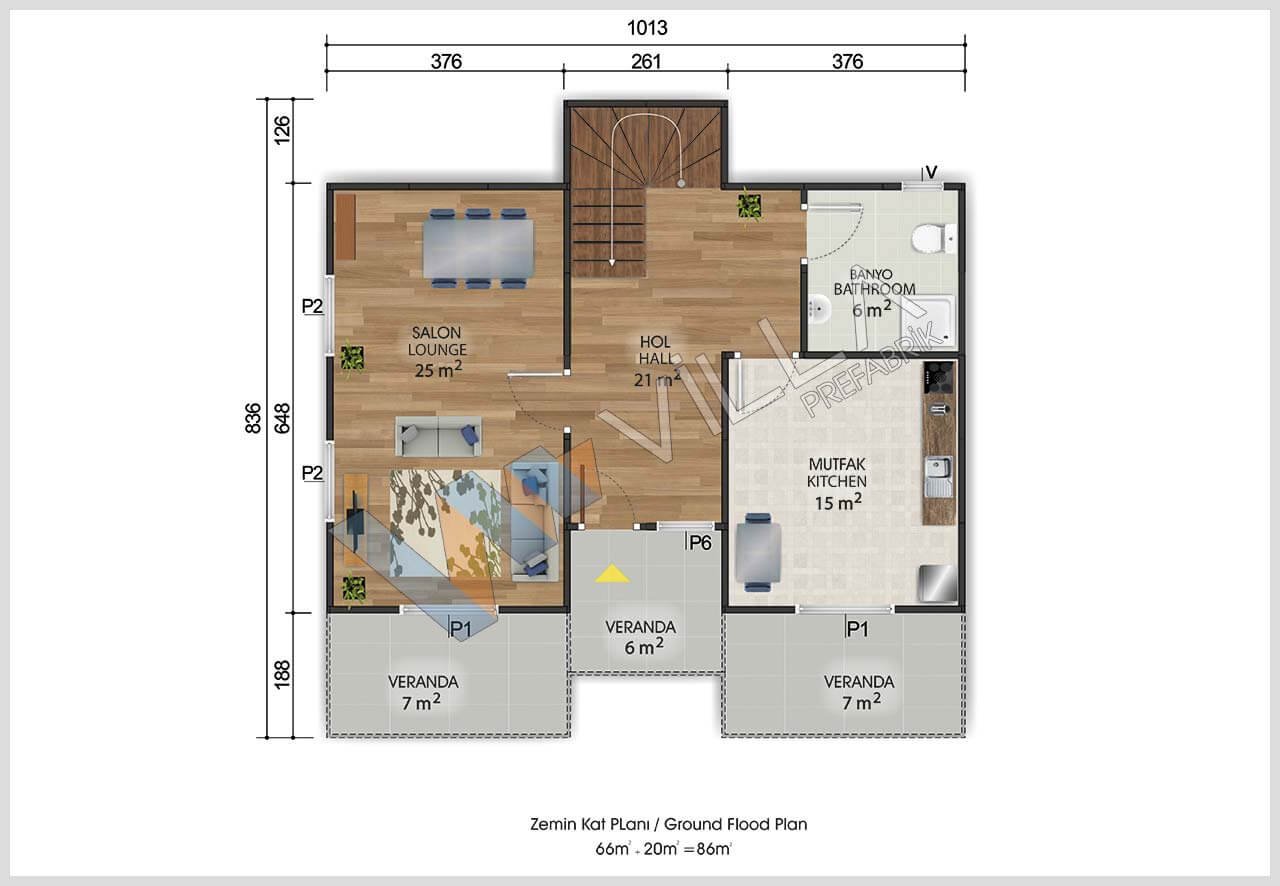 158 m2 HALİKARNAS ÇİFT KATLI 3+1 PREFABRİK EV