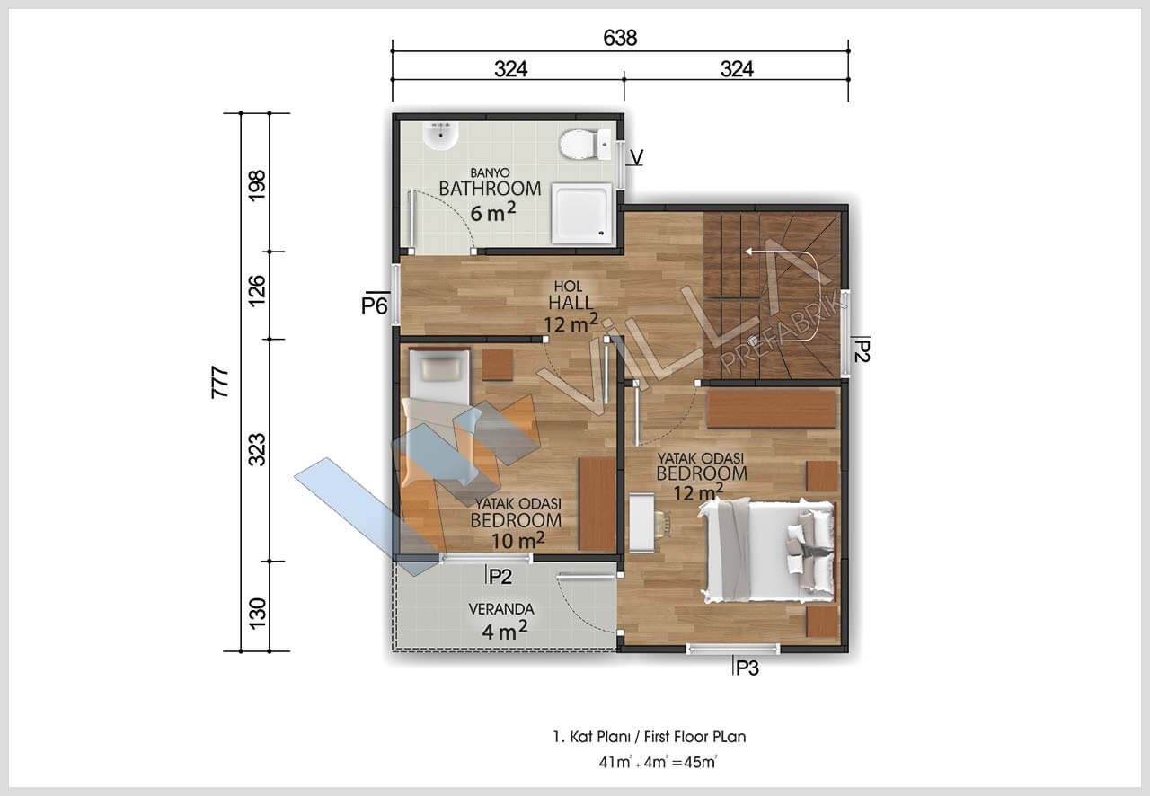 92 m2 ILICA ÇİFT KAT 2+1 PREFABRİK EV