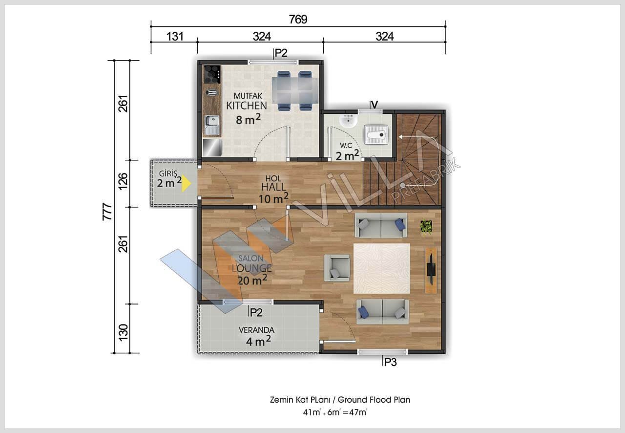92 m2 ILICA ÇİFT KAT 2+1 PREFABRİK EV
