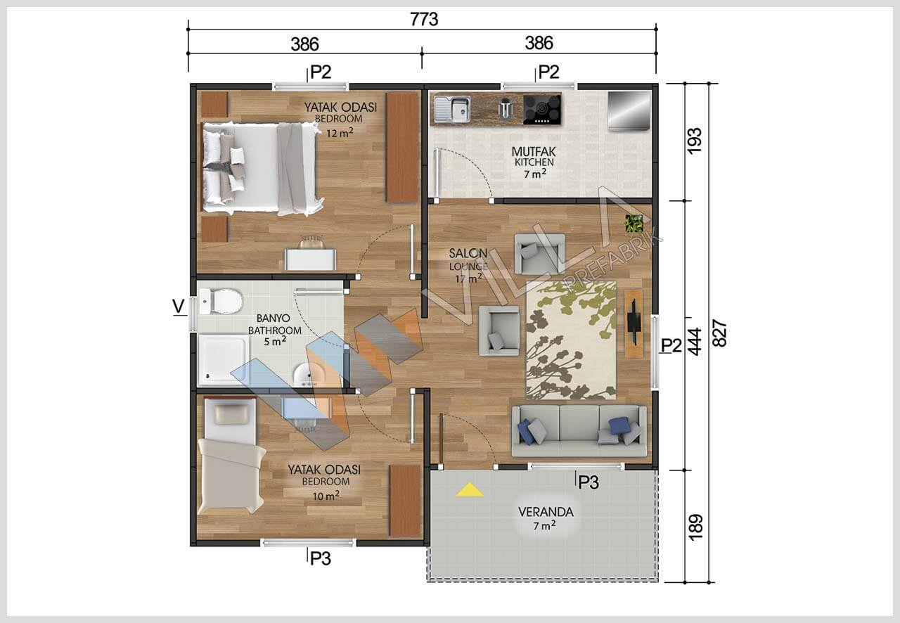 62 m2 BODRUM TEK KATLI 2+1 PREFABRİK EV