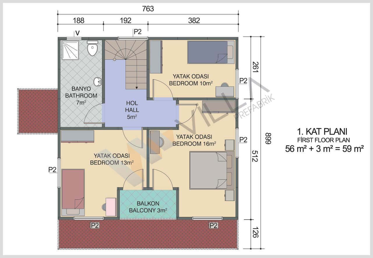 Dubleks Prefabrik Ev 131 m² 3+1