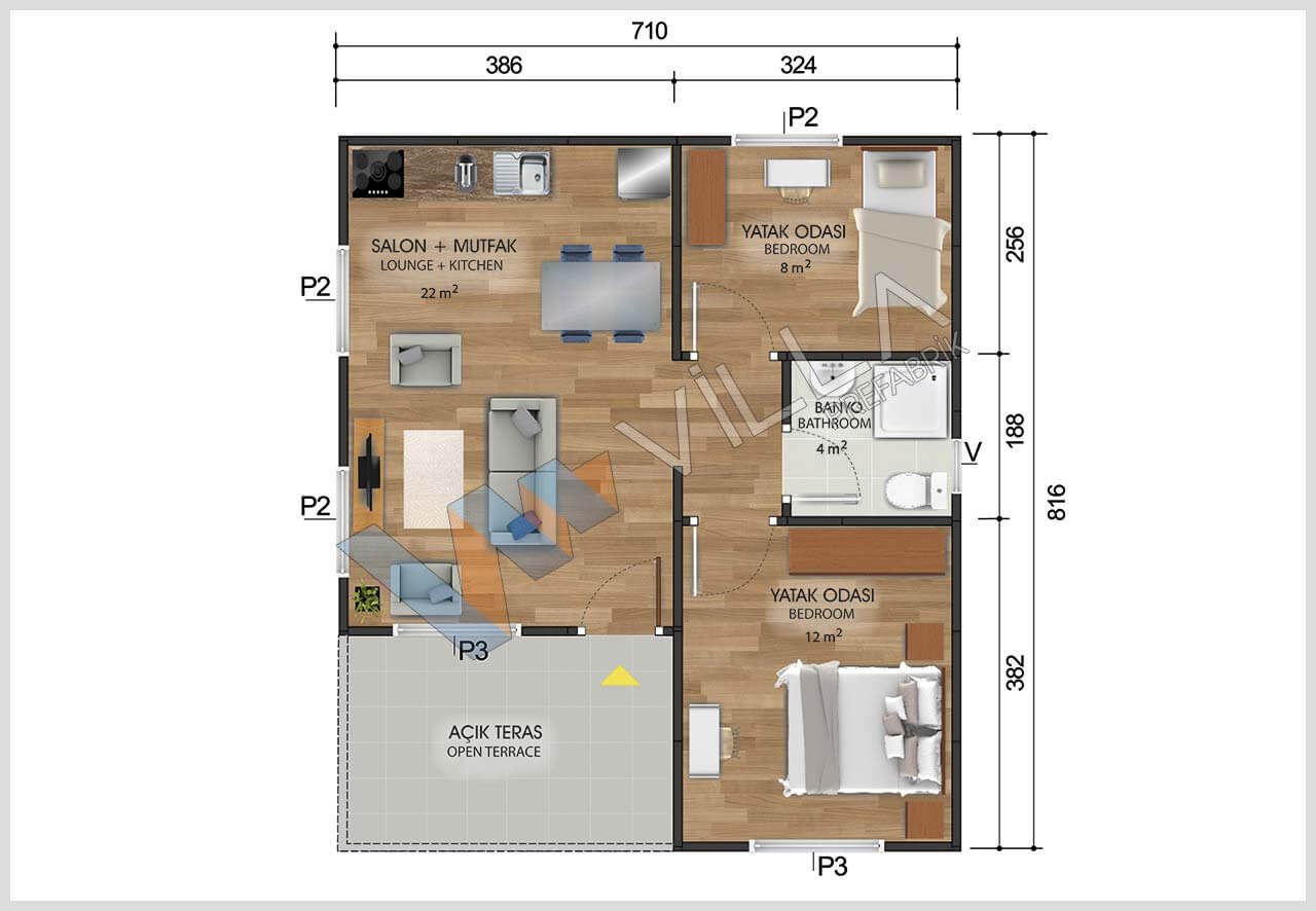 49 m2 SİDE TEK KATLI PREFABRİK EV