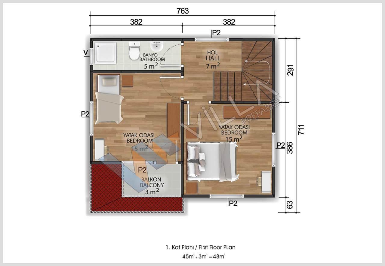 100 m2 Dubleks Prefabrik Ev Akçay