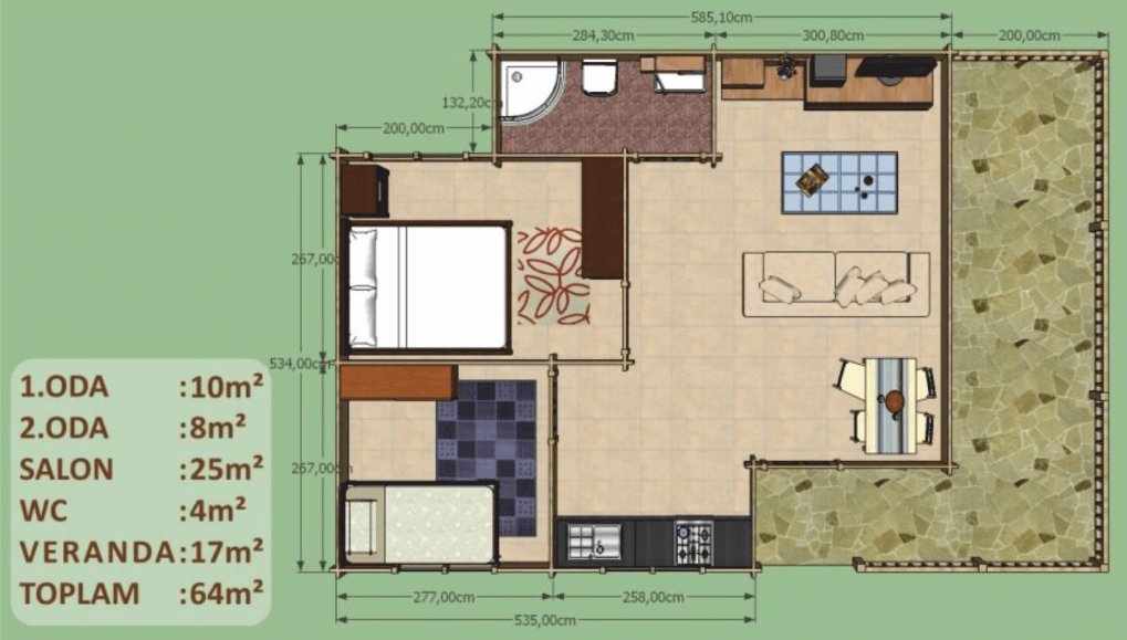 64 M2 AHŞAP VİLLA EV 2+1