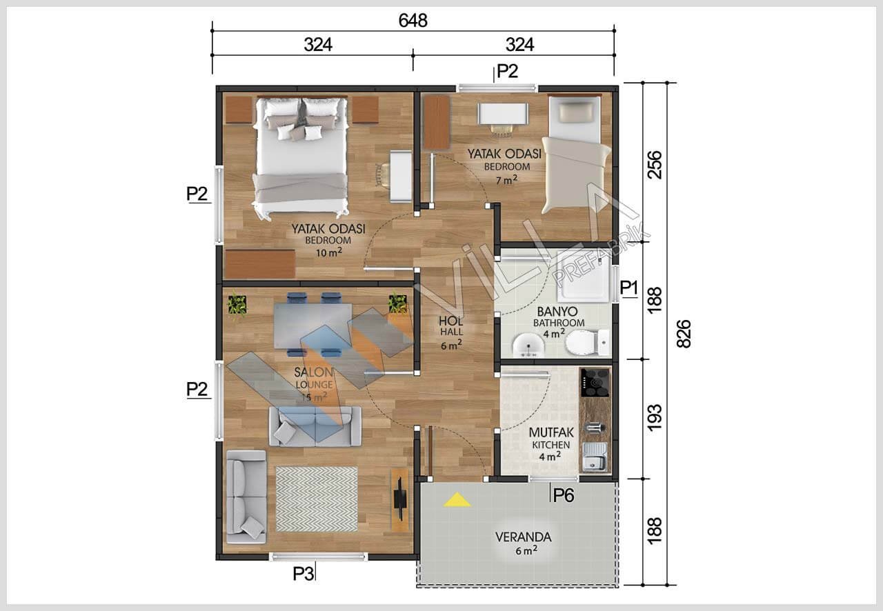 53 m2 MARMARİS TEK KATLI PREFABRİK EV